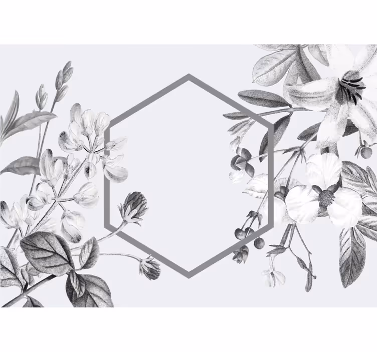 Mural de flores arreglo de plantas grises - TenVinilo