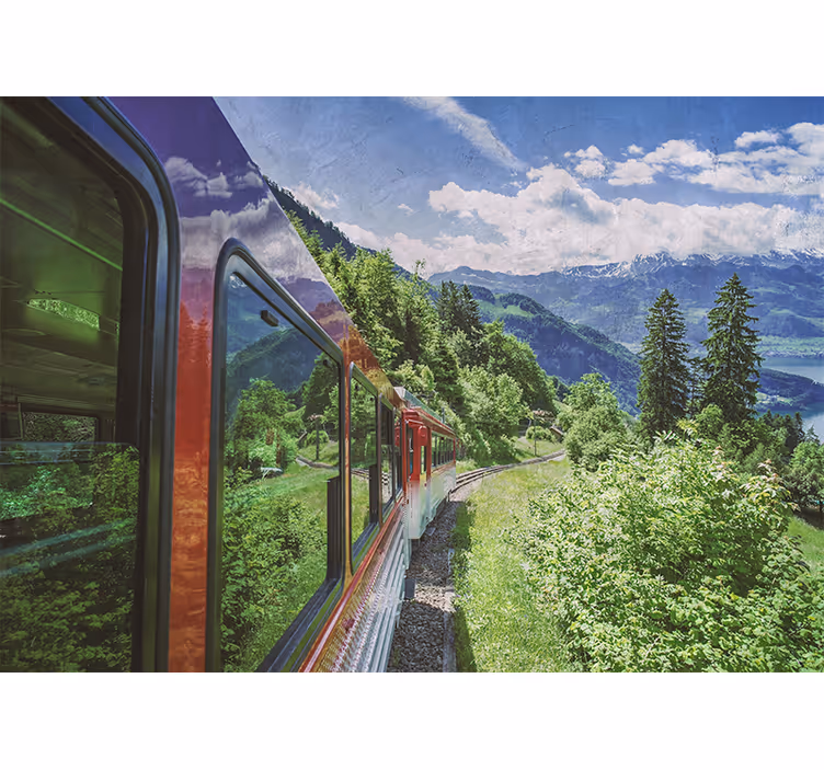 Mural de paisajes viaje en tren por las montañas - TenVinilo