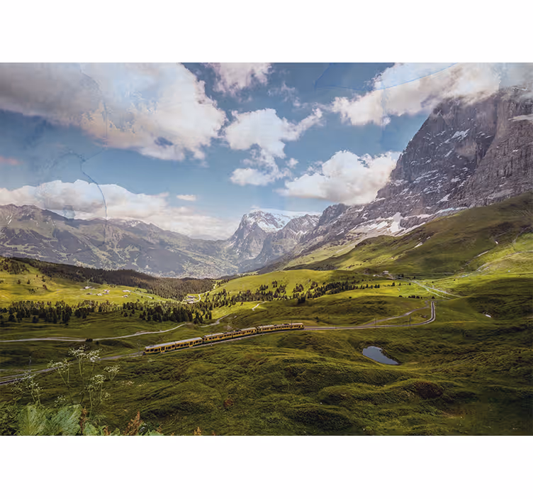 Mural de paisajes viaje en tren por montañas - TenVinilo