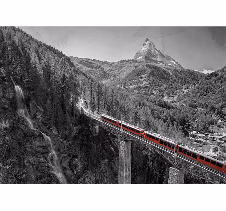Mural ciudad tren encantador de montaña - TenVinilo