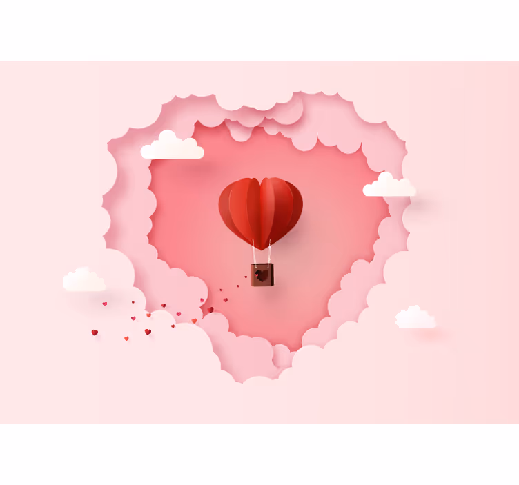 Mural de amor globo aerostático en forma de corazón - TenVinilo
