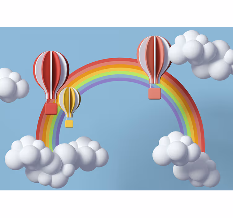 Mural infantil Nubes 3d y globos aerostáticos. - TenVinilo