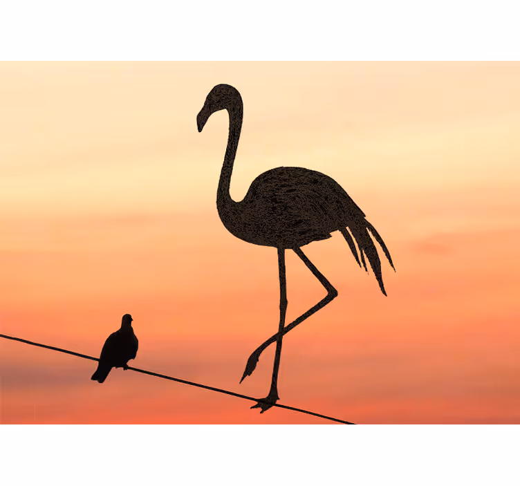Mural de animales gracioso flamenco al atardecer - TenVinilo