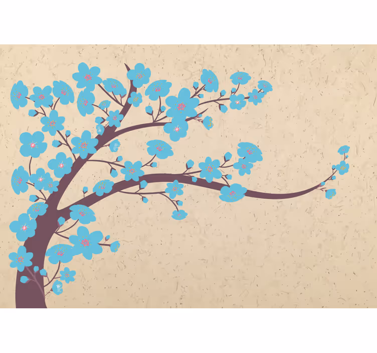 Fotomural 3D Flores azules con fondo beige - TenVinilo