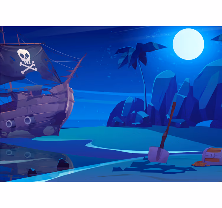 Mural de fantasía aventura en barco pirata - TenVinilo
