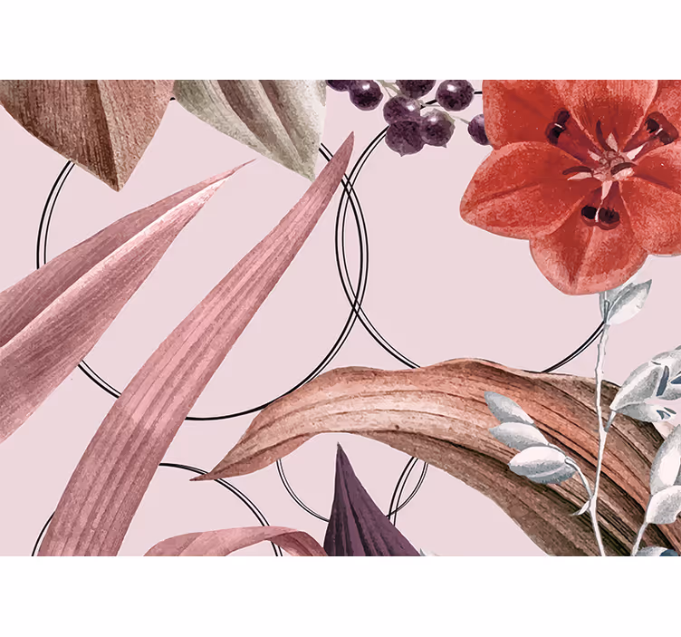 Fotomural 3D Flores blancas con círculos negros - TenVinilo
