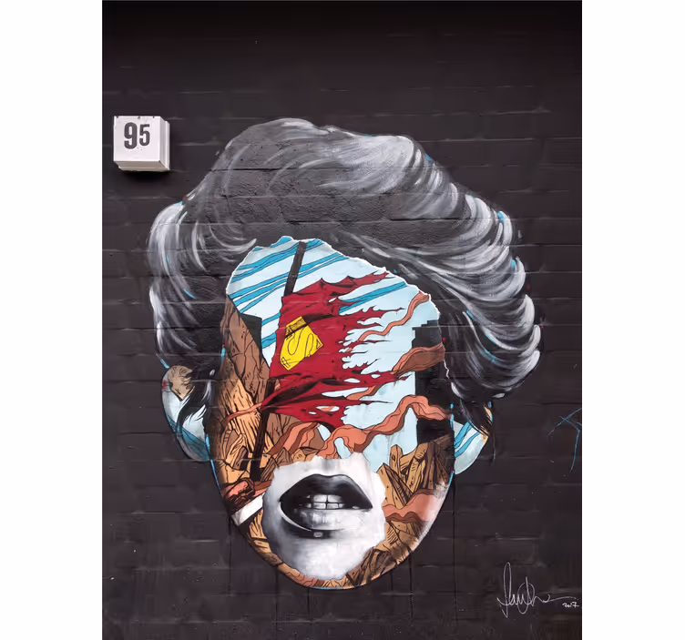 Mural graffiti perfil humano fragmentado - TenVinilo