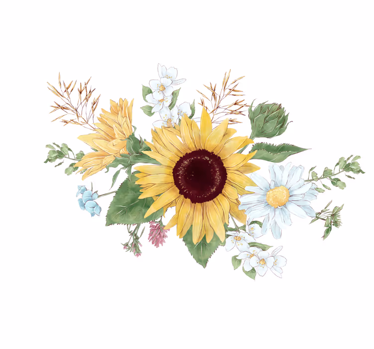 Mural de flores composición de flores de girasol - TenVinilo