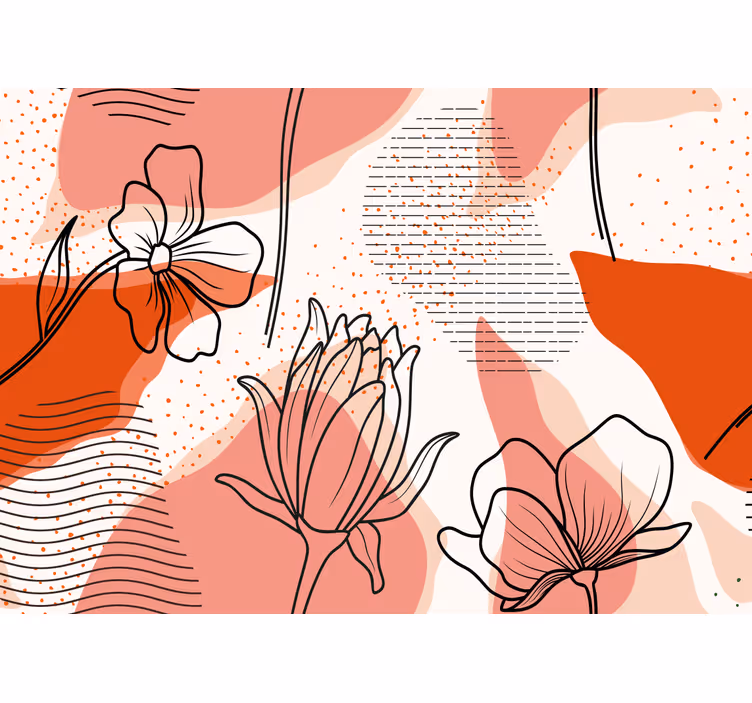 Fotomural flores Diseño abstracto naranja con fondo blanco - TenVinilo
