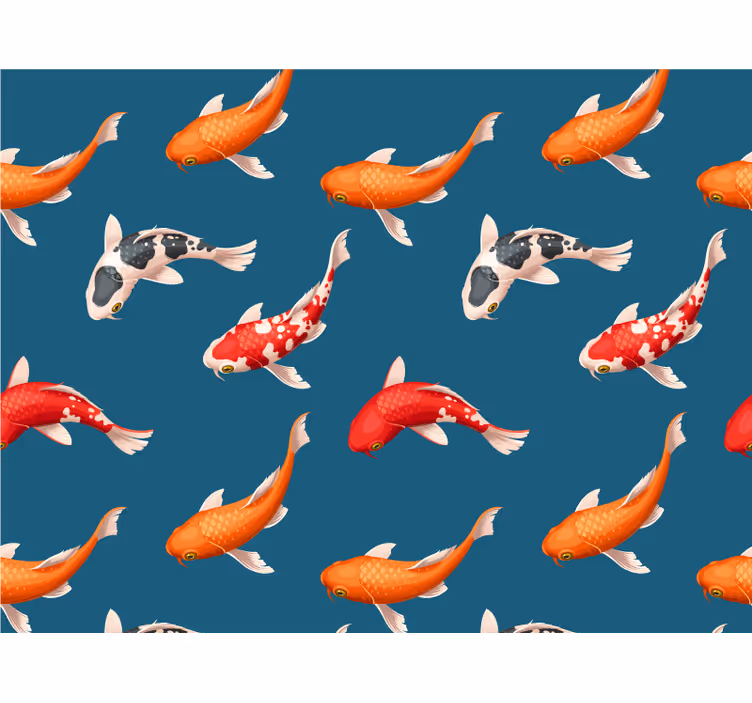 Fotomural baño Patrón de peces koi fondo azul - TenVinilo