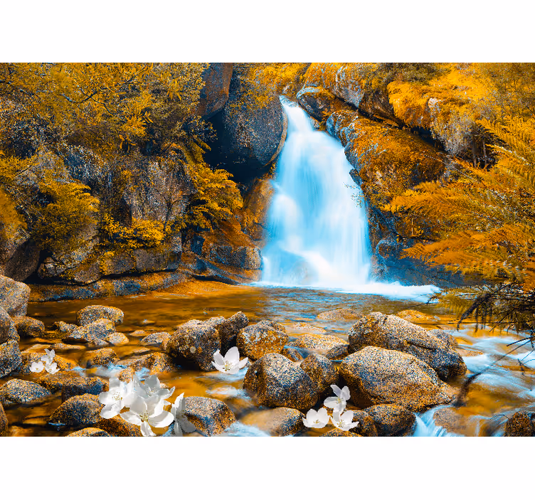 Fotomural de cascada Cascada de flores y piedras - TenVinilo