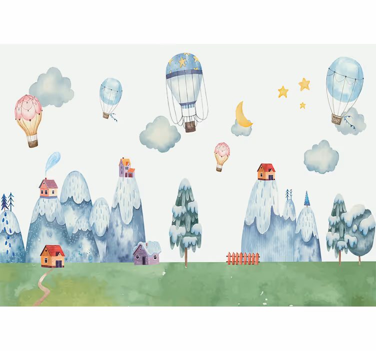 Mural para bebé globos aerostáticos caprichosos - TenVinilo