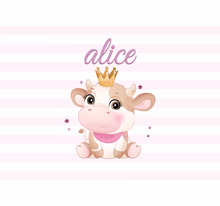 Fotomural para bebés Linda vaca para niña con nombre - TenVinilo