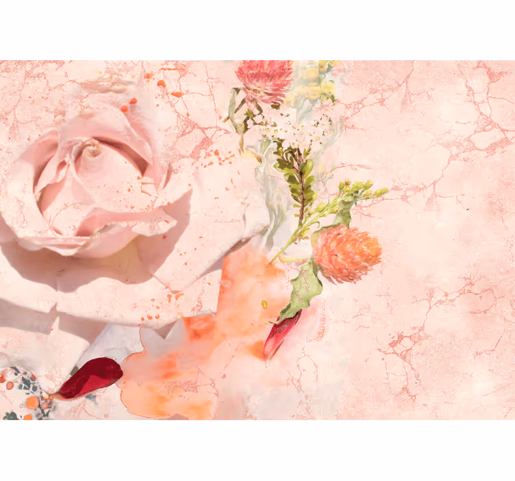 Mural de flores rosa romántica - TenVinilo