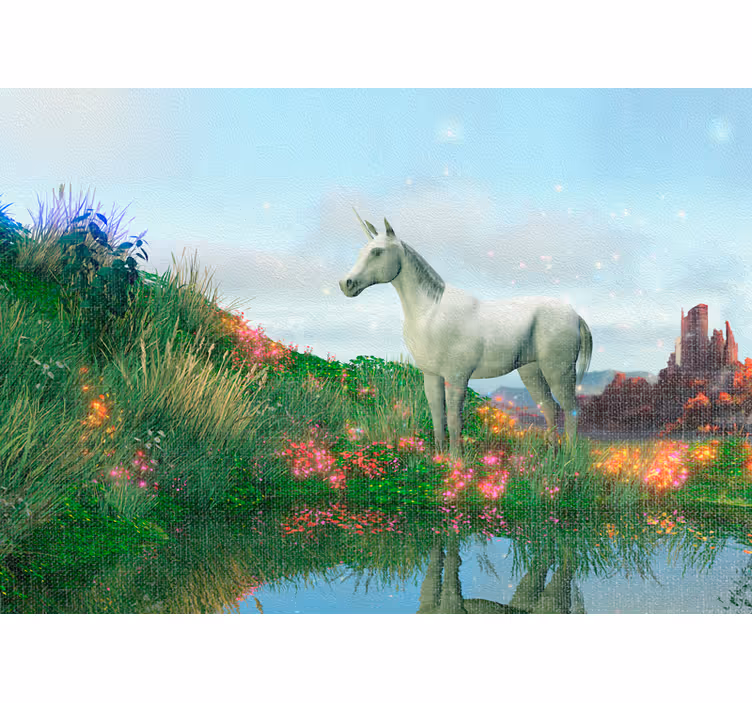 Mural de fantasía paisaje de unicornios majestuosos - TenVinilo