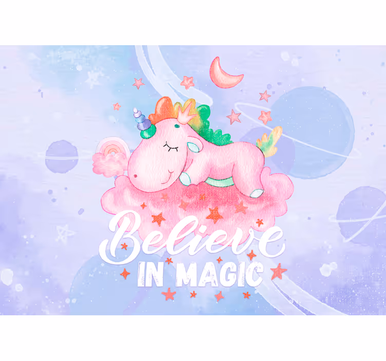 Mural infantil nube de sueño de unicornio - TenVinilo