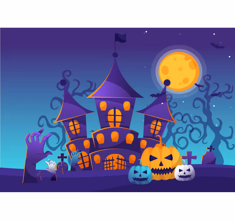 Mural halloween escena de castillo embrujado - TenVinilo
