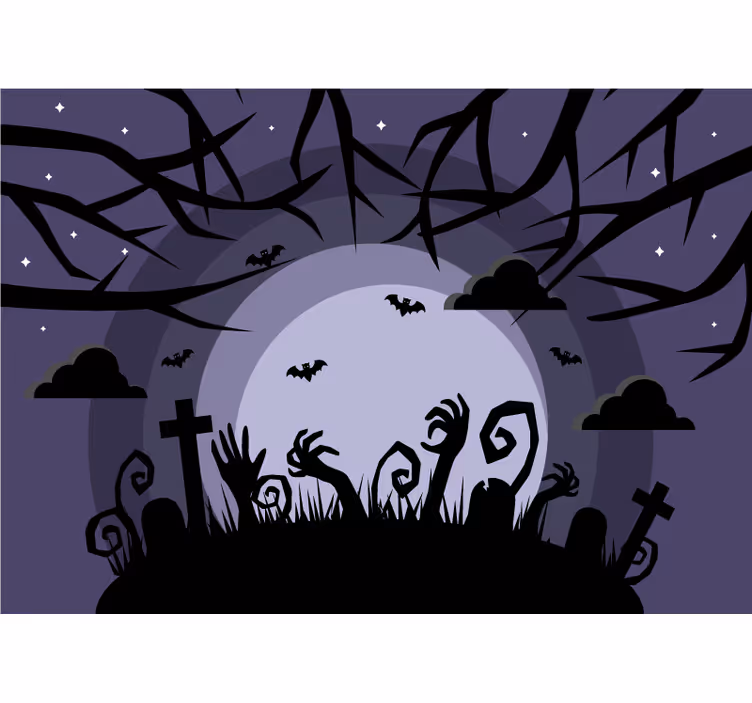Mural halloween escena de cementerio embrujado - TenVinilo