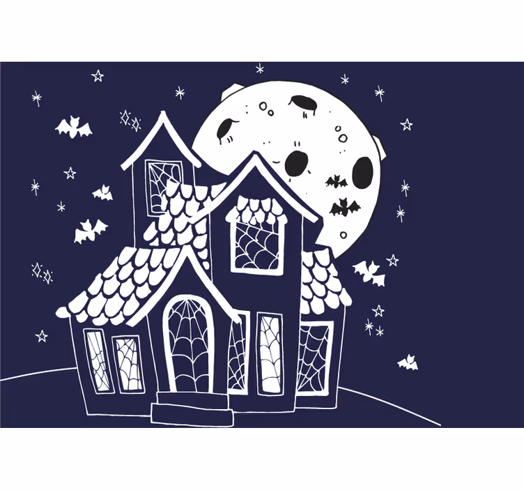 Fotomural Halloween Casa embrujada azul y blanca - TenVinilo