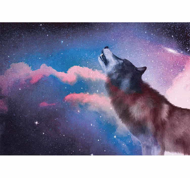 Fotomural moderno Lobo blanco aullando a las estrellas - TenVinilo