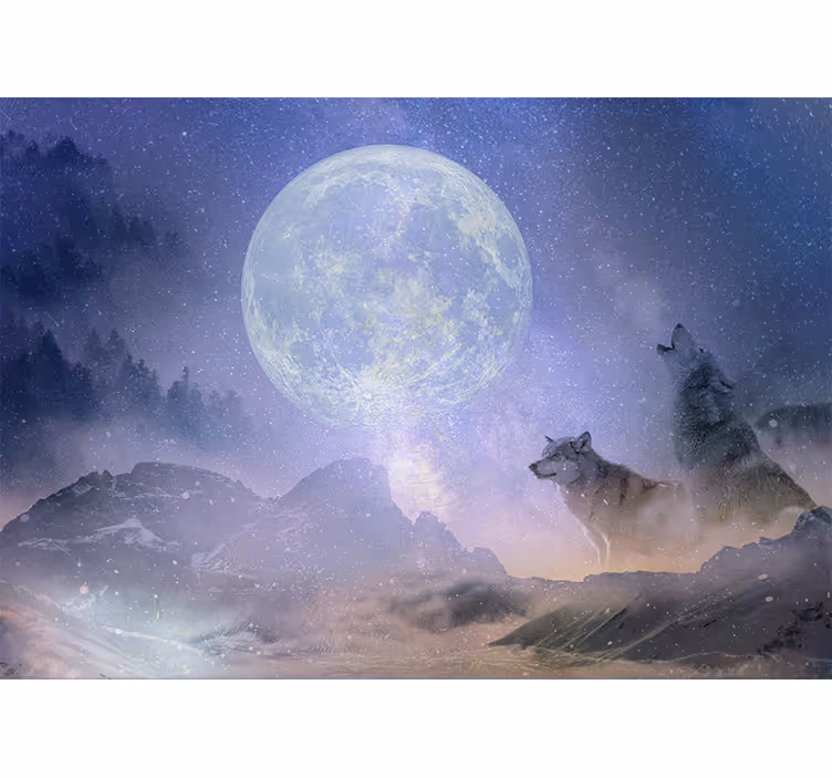 Mural de selva lobos majestuosos a la luz de la luna - TenVinilo