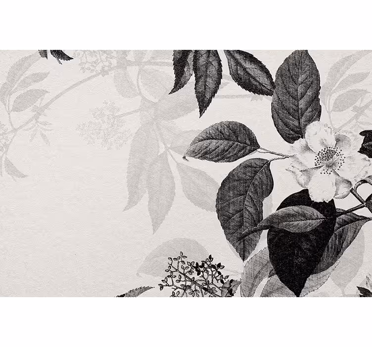 Fotomural flores Hojas pintadas en blanco y negro - TenVinilo