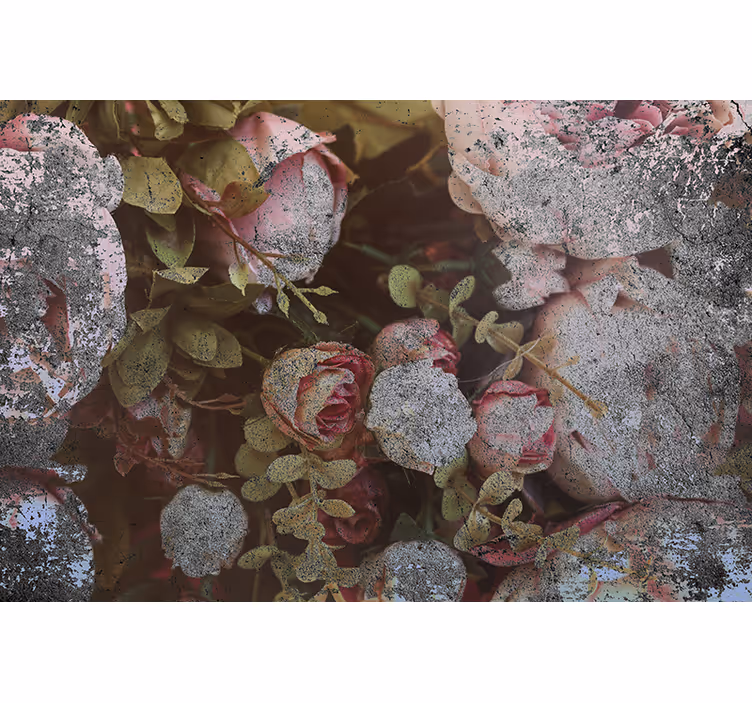 Mural de flores rosas y hojas - TenVinilo