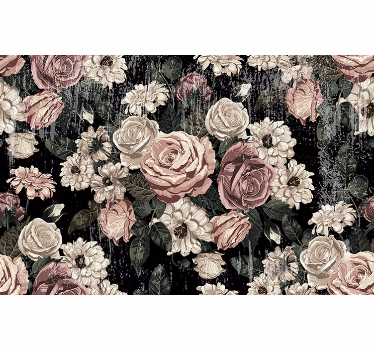 Fotomural flores Pintura de plantas de estilo con aspecto vintage - TenVinilo