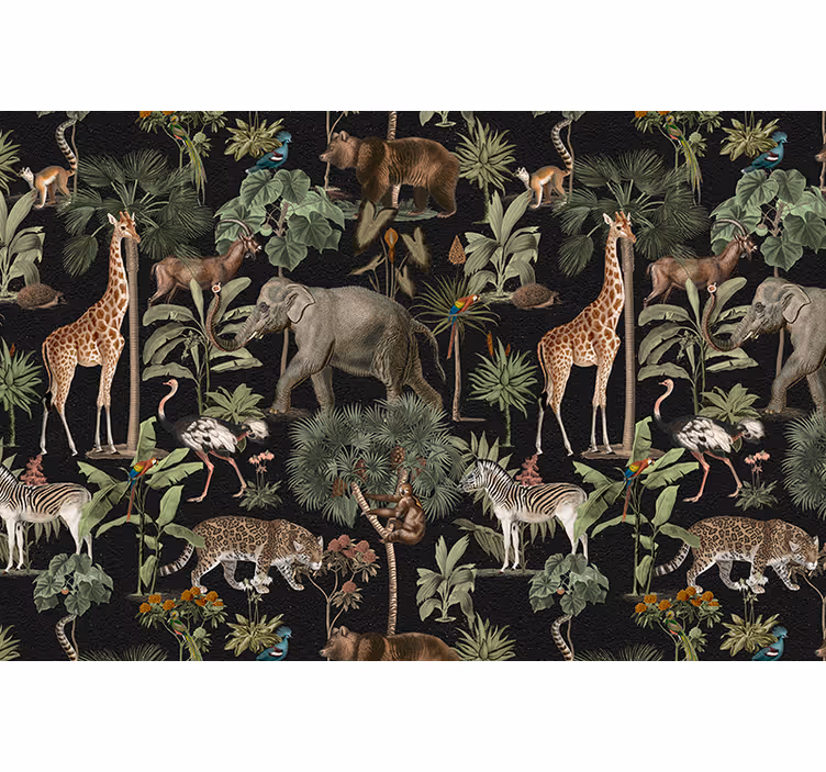Mural de animales escena de jungla salvaje - TenVinilo