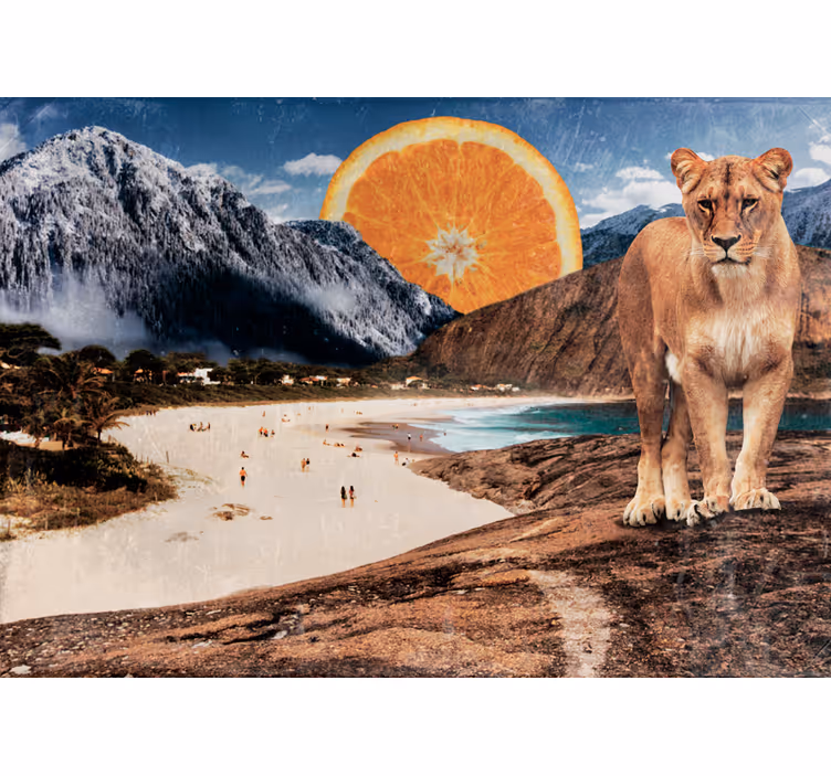 Mural de animales escena de leones en la playa - TenVinilo