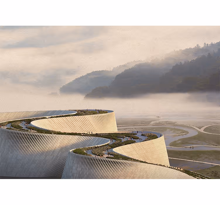 Mural de paisajes de forma arquitectónica curva - TenVinilo