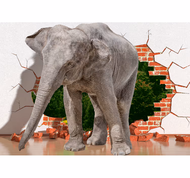 Fotomural 3d elefante rompiendo la pared - TenVinilo