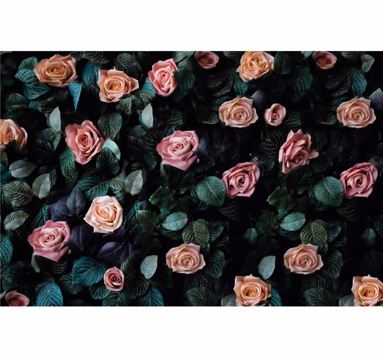 Mural de flores rosas y follaje - TenVinilo