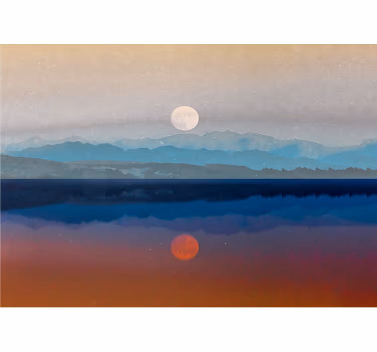 Mural de paisajes reflejo del atardecer en montañas - TenVinilo