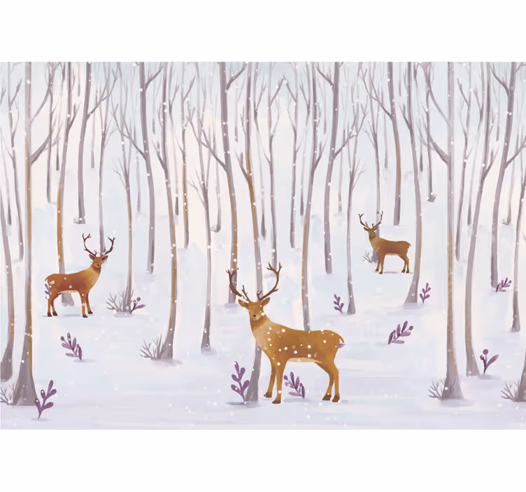 Mural de animales ciervos en el bosque - TenVinilo