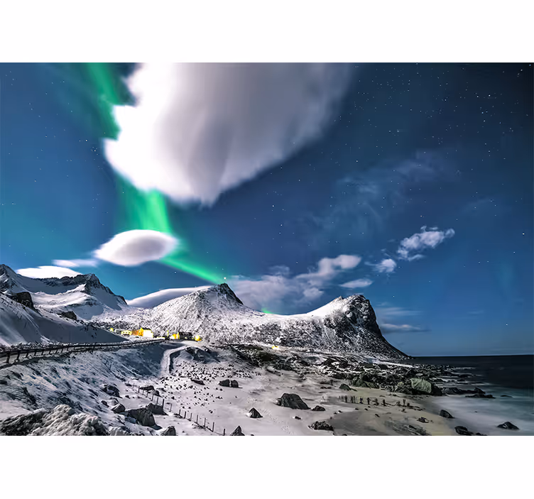 Mural de paisajes perspectiva de la aurora boreal - TenVinilo