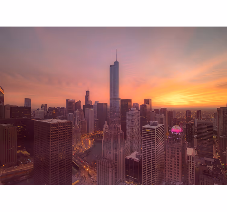 Mural ciudad chicago horizonte al atardecer - TenVinilo