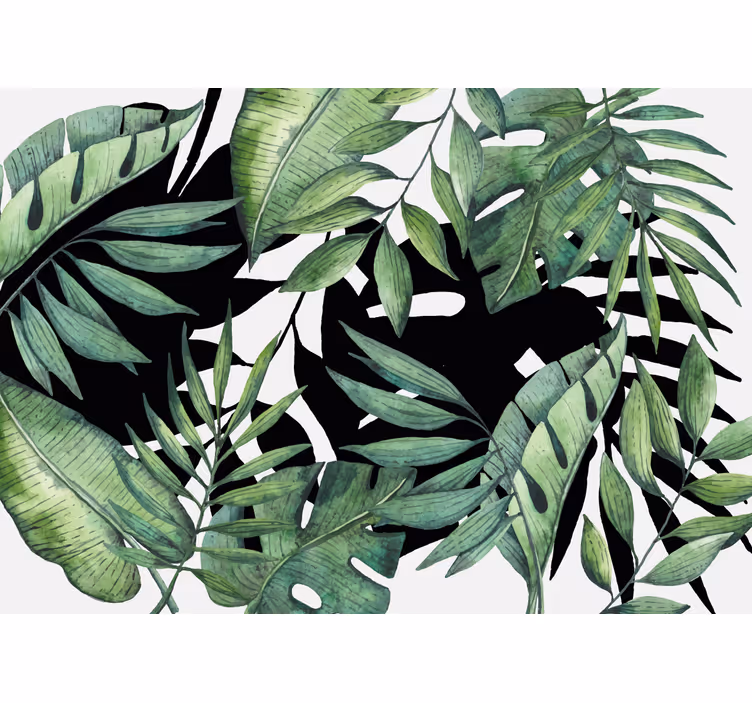 Mural para salón Hojas de palmera verde con fondo blanco - TenVinilo