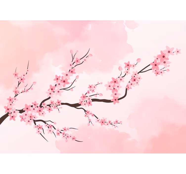 Fotomural flores árbol de dibujos animados con flores rosadas - TenVinilo