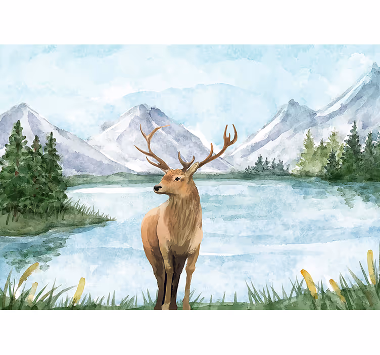 Mural de animales paisaje de alce majestuoso - TenVinilo