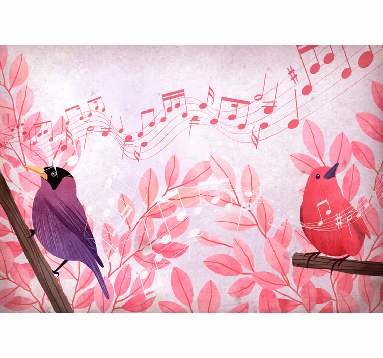Mural de animales cantando aves musicales - TenVinilo