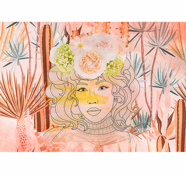 Mural de arte ilustración de retrato floral - TenVinilo