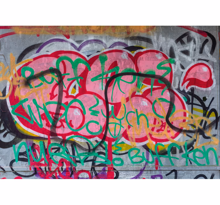 Mural graffiti arte vibrante de ciudad - TenVinilo
