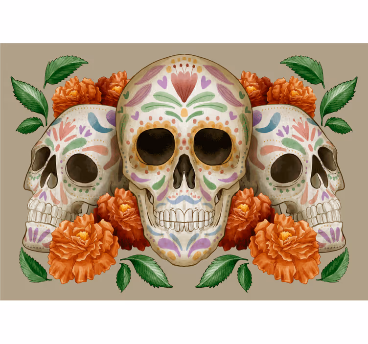 mural de pared calavera estilo mexicano - TenVinilo
