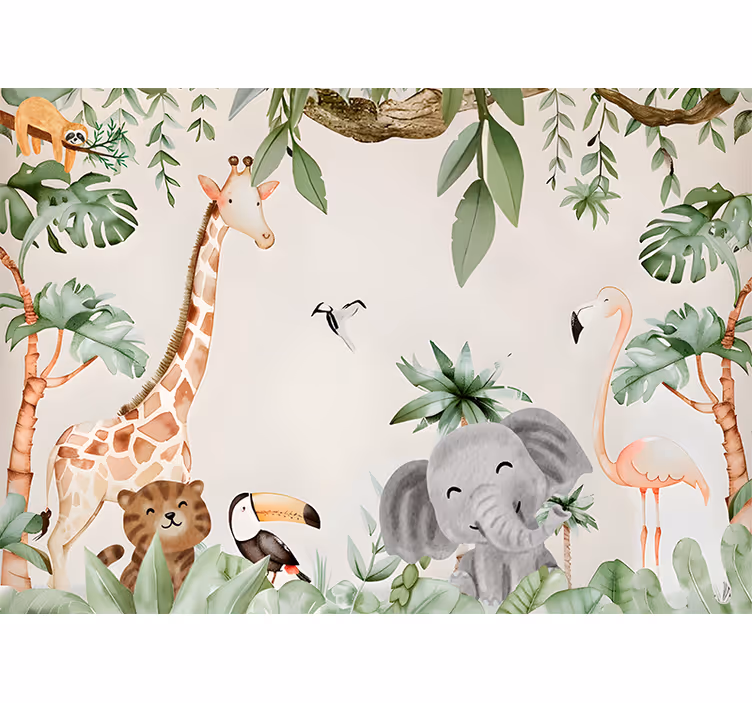 Mural de animales sabana infantil - TenVinilo