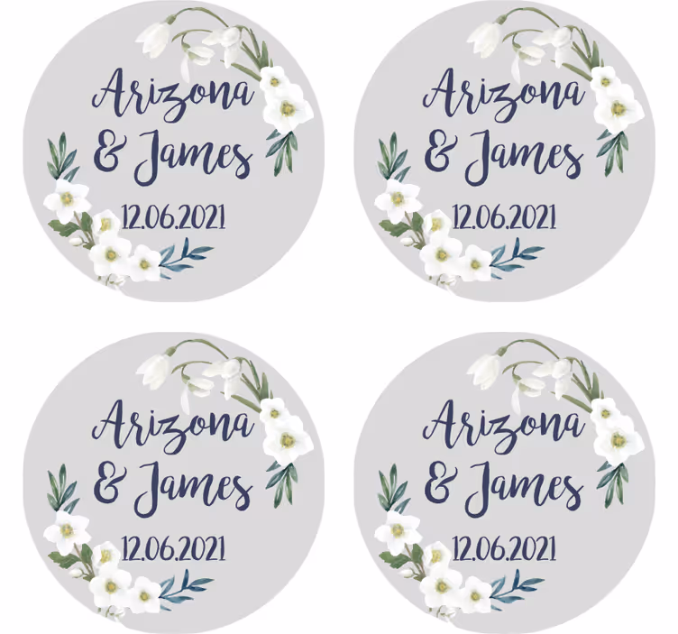 Posavasos boda de flores personalizable - TenVinilo