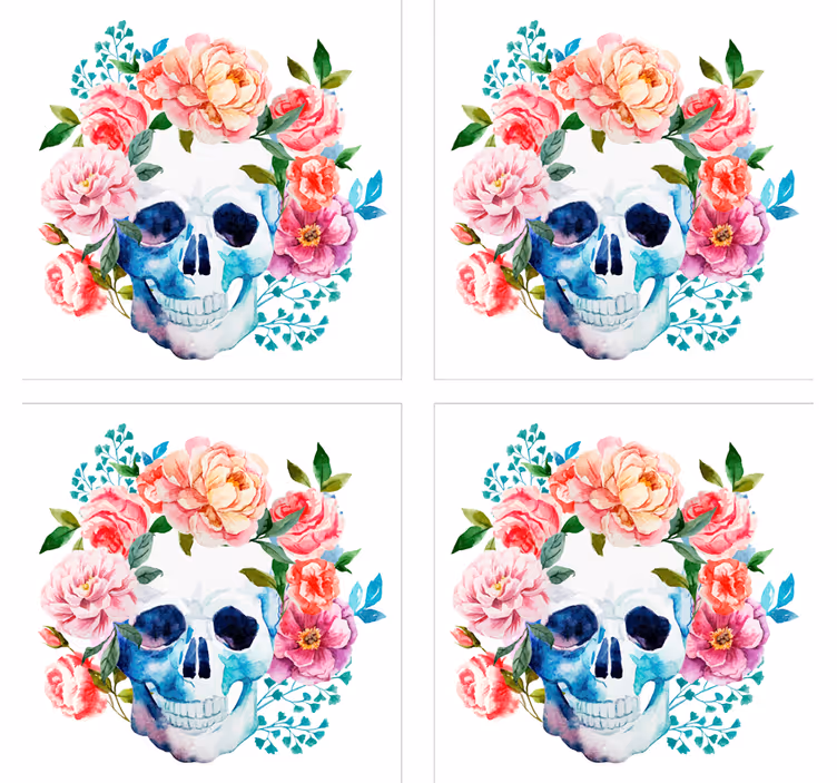 Portavasos frikis motivo de calavera floral - TenVinilo