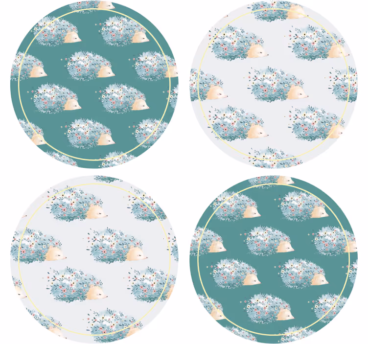 Portavasos moderno erizos en entorno floral - TenVinilo