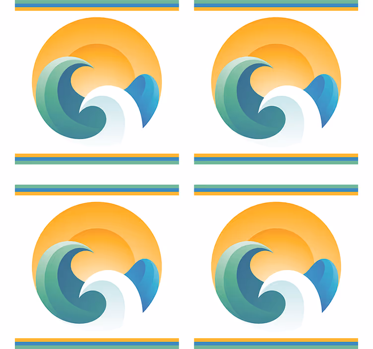 Portavasos moderno olas estilizadas con atardecer - TenVinilo