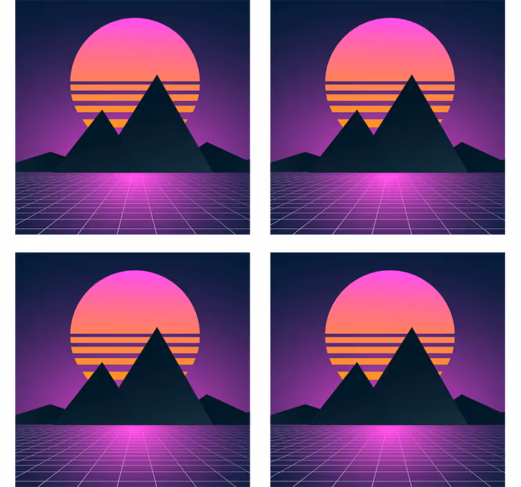 Portavasos moderno atardecer geométrico en montaña - TenVinilo